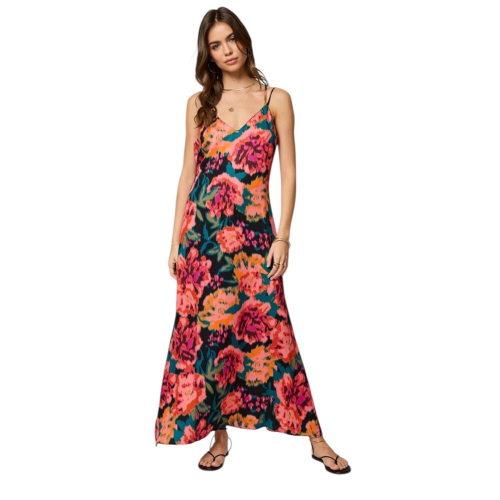 Stillwater Double Strap Slip Dress Medium Vibrant Floral Boho Maxi